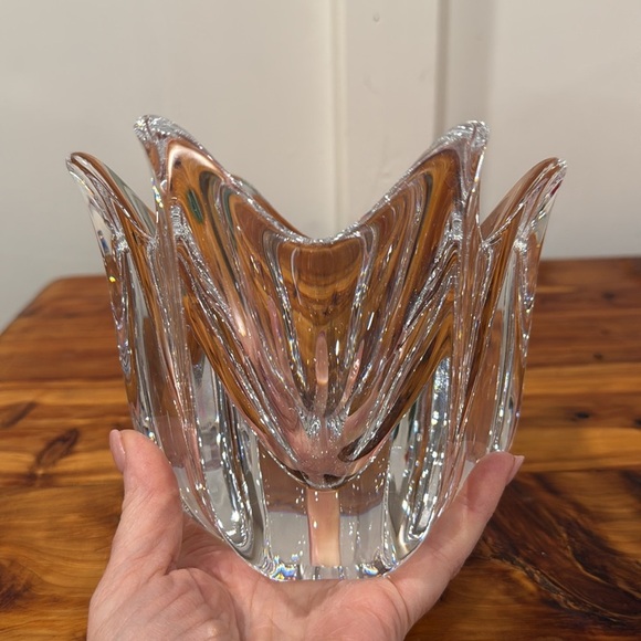 Vintage Orrefors Sweden Belle Bowl Vase Candy Dish 6 Point Tulip Signed - Picture 4 of 7